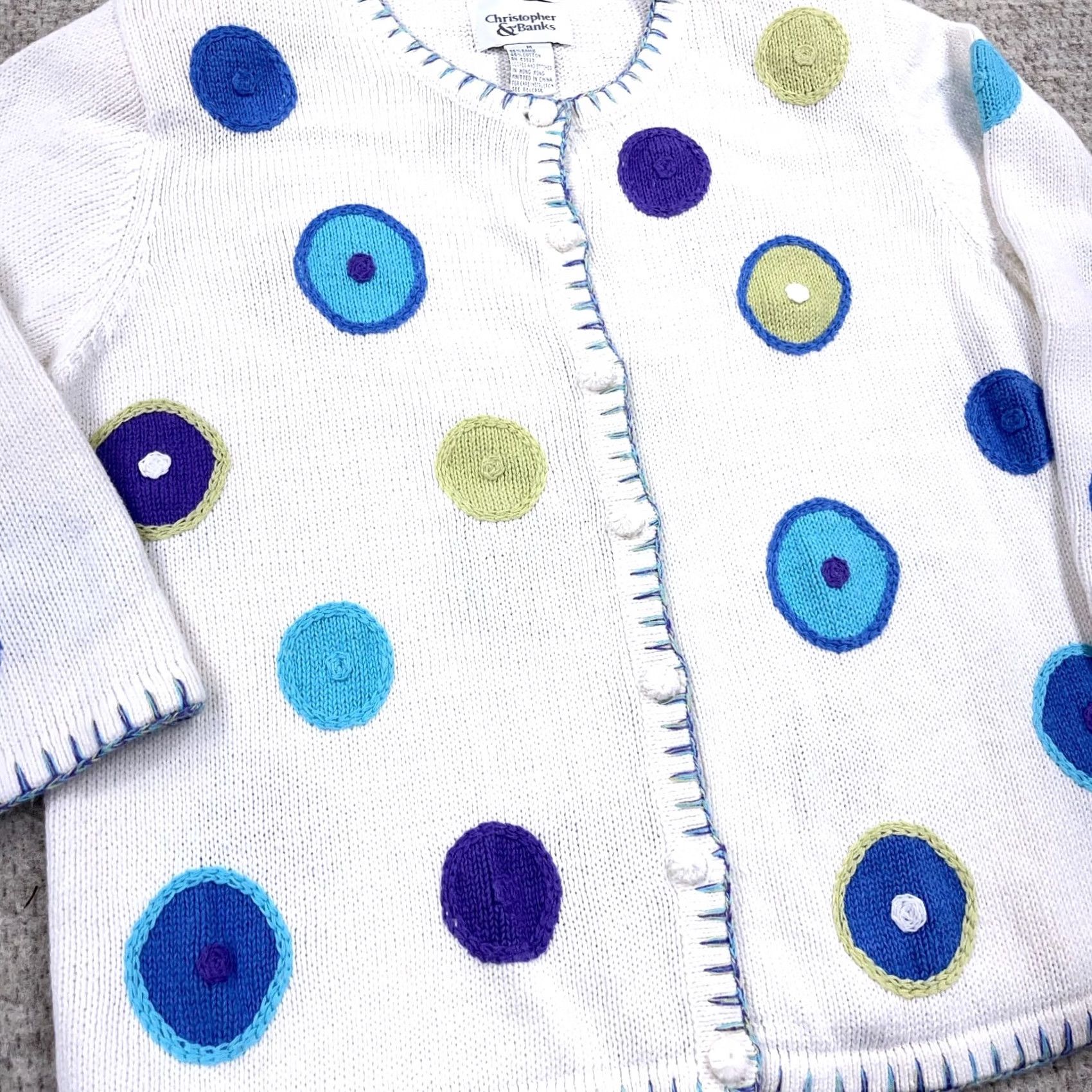 Vintage VINTAGE Christopher & Banks Cardigan Sweater Women M White Spotted Knit Casual 90s Size M / US 6-8 / IT 42-44 - 2 Thumbnail