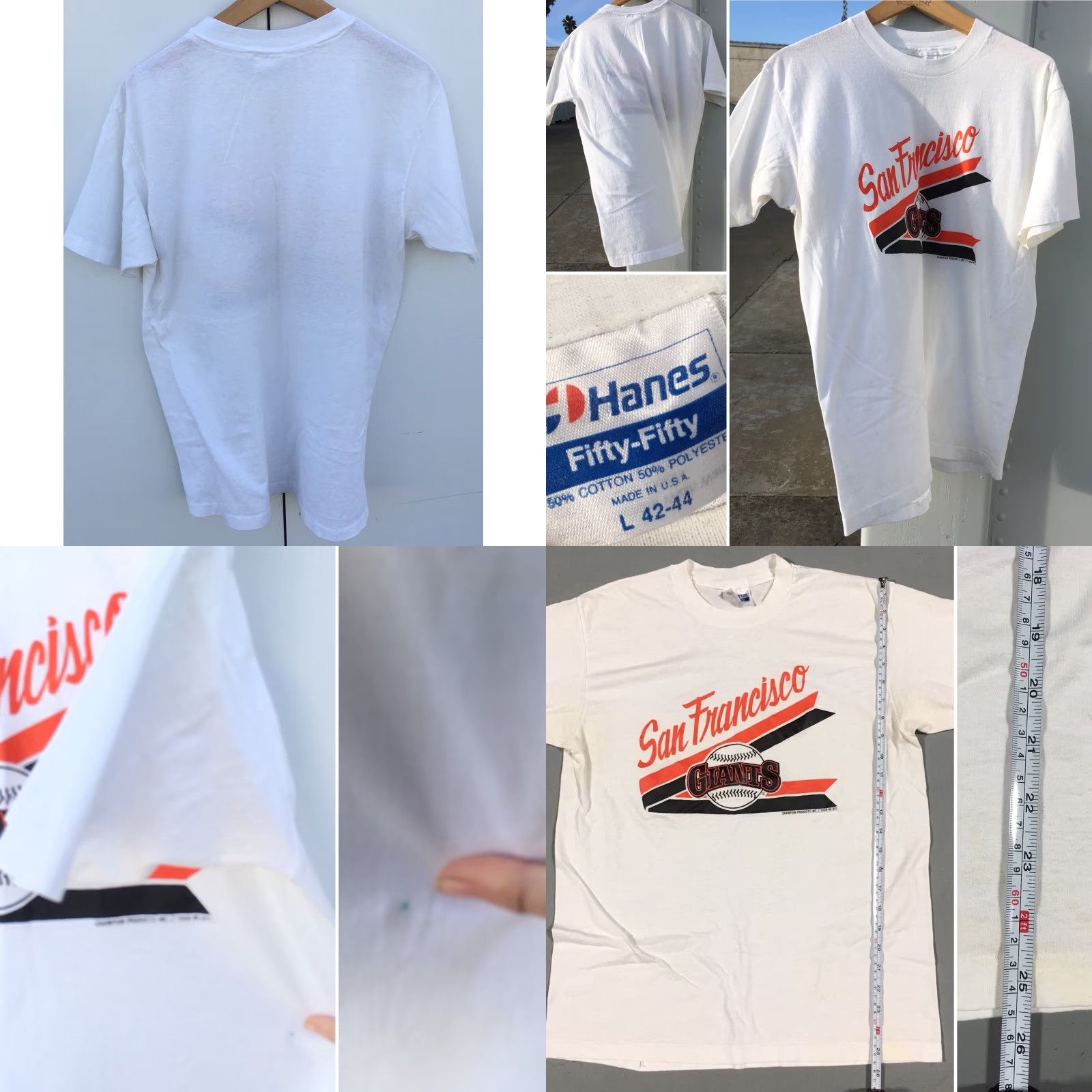 Hanes Vintage San Francisco Giants T Shirt 1988 80s Graphic Tee Size L Mens White Hanes 50/50 Polycotton Short Sleeve Vintage Sportswear/Beach Size US L / EU 52-54 / 3 - 8 Thumbnail