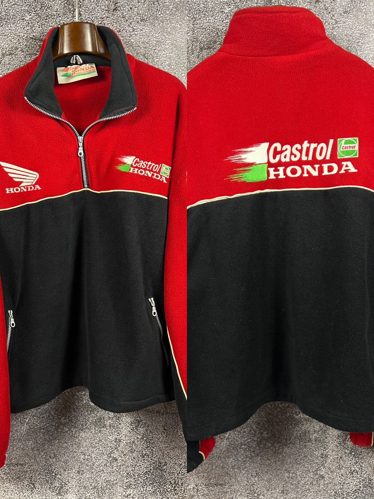 image of Honda X Castrol Vintage Racing Fleece Embroidered Logo Zip in Black/Red, Men's (Size 2XL)