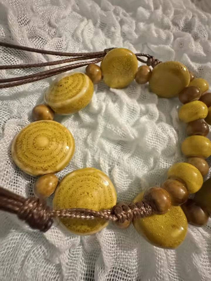 Japanese Brand HANDCRAFTED Speckled Ceramic Bead Necklace - Artisanal Size ONE SIZE - 3 Thumbnail