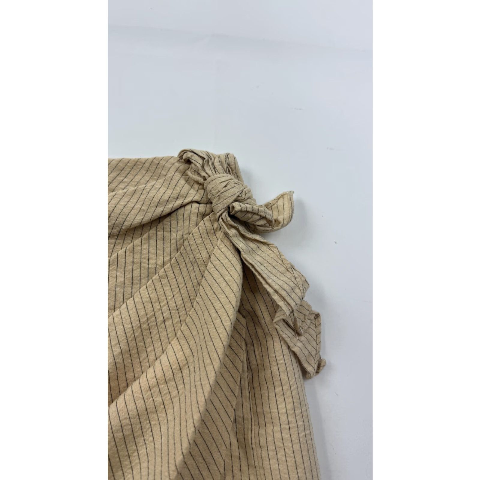 Zara Zara Skirt Womens XS Beige Stripe Wrap Asymmetric Mini Tie Waist Twill Size 26" / US 2 / IT 38 - 2 Thumbnail