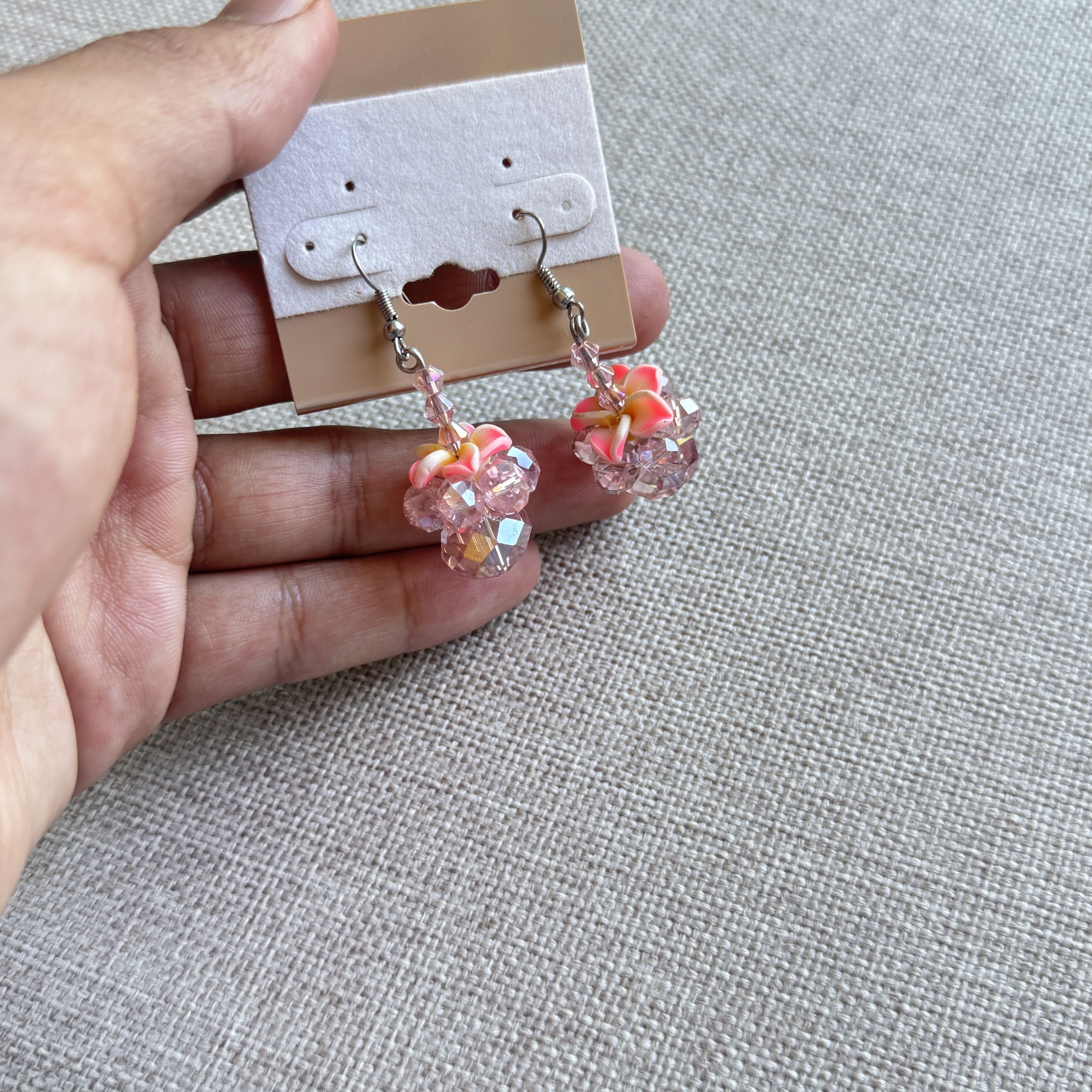 Other Pink Beaded Flower Drop Earrings Size ONE SIZE - 3 Thumbnail