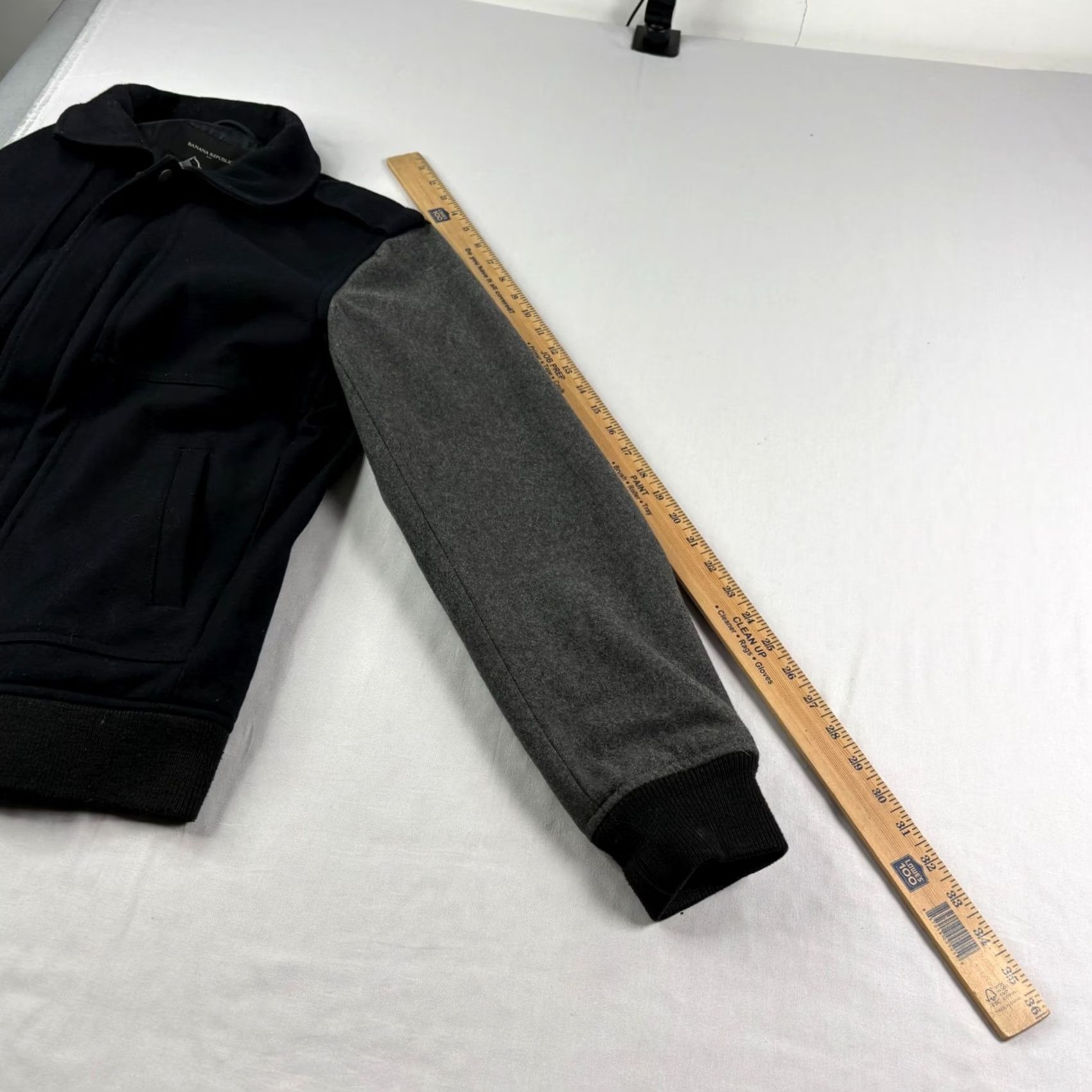 Banana Republic Banana Republic Mens Jacket Wool Bomber Black Gray Mid-Length Zip Pockets Regular Size M Size US M / EU 48-50 / 2 - 7 Thumbnail