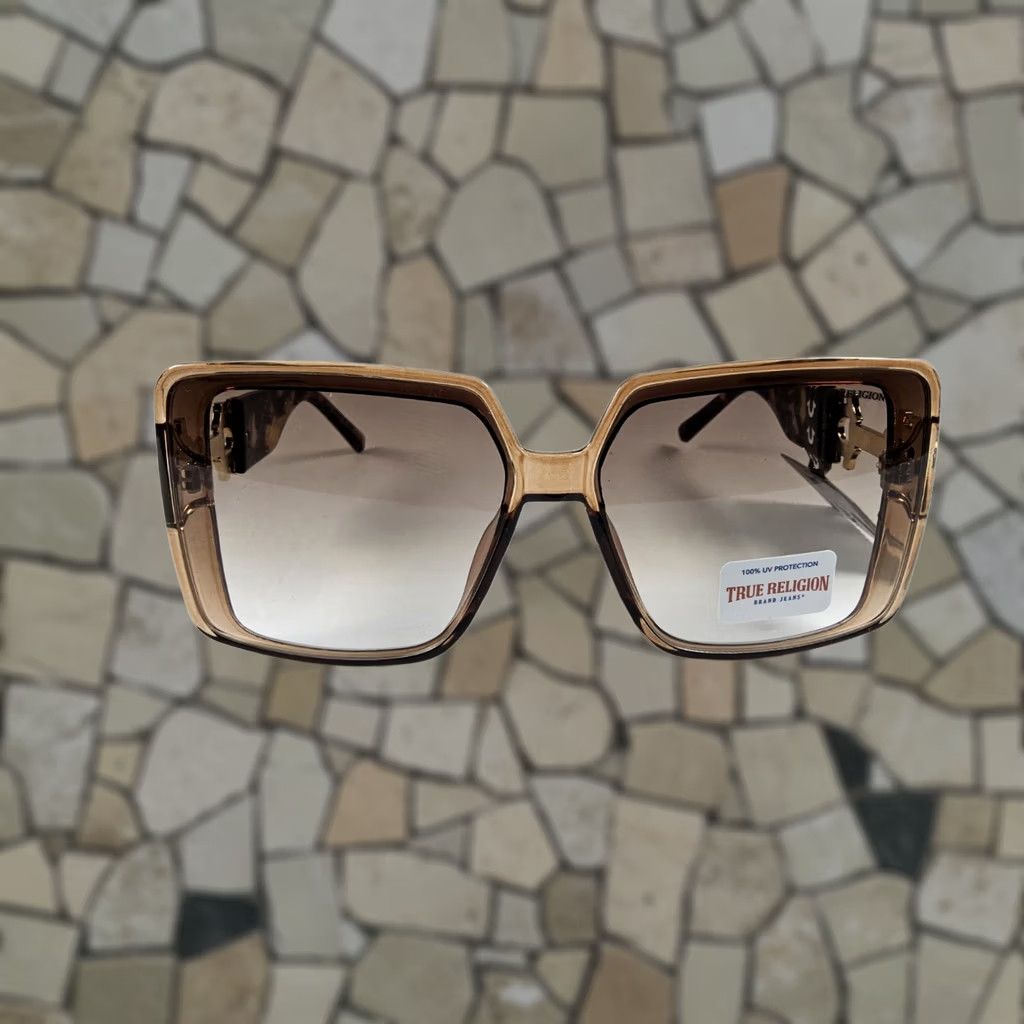 True Religion True Religion Sunglasses Oversized Square Gold Logo UV Protection Brown Plastic Womens 100% UVA Sunshade" Size ONE SIZE - 1 Thumbnail