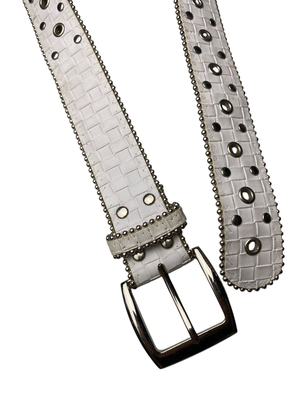 If Six Was Nine 2000's White Studded Ring Pattern Belt Size ONE SIZE - 2 Thumbnail