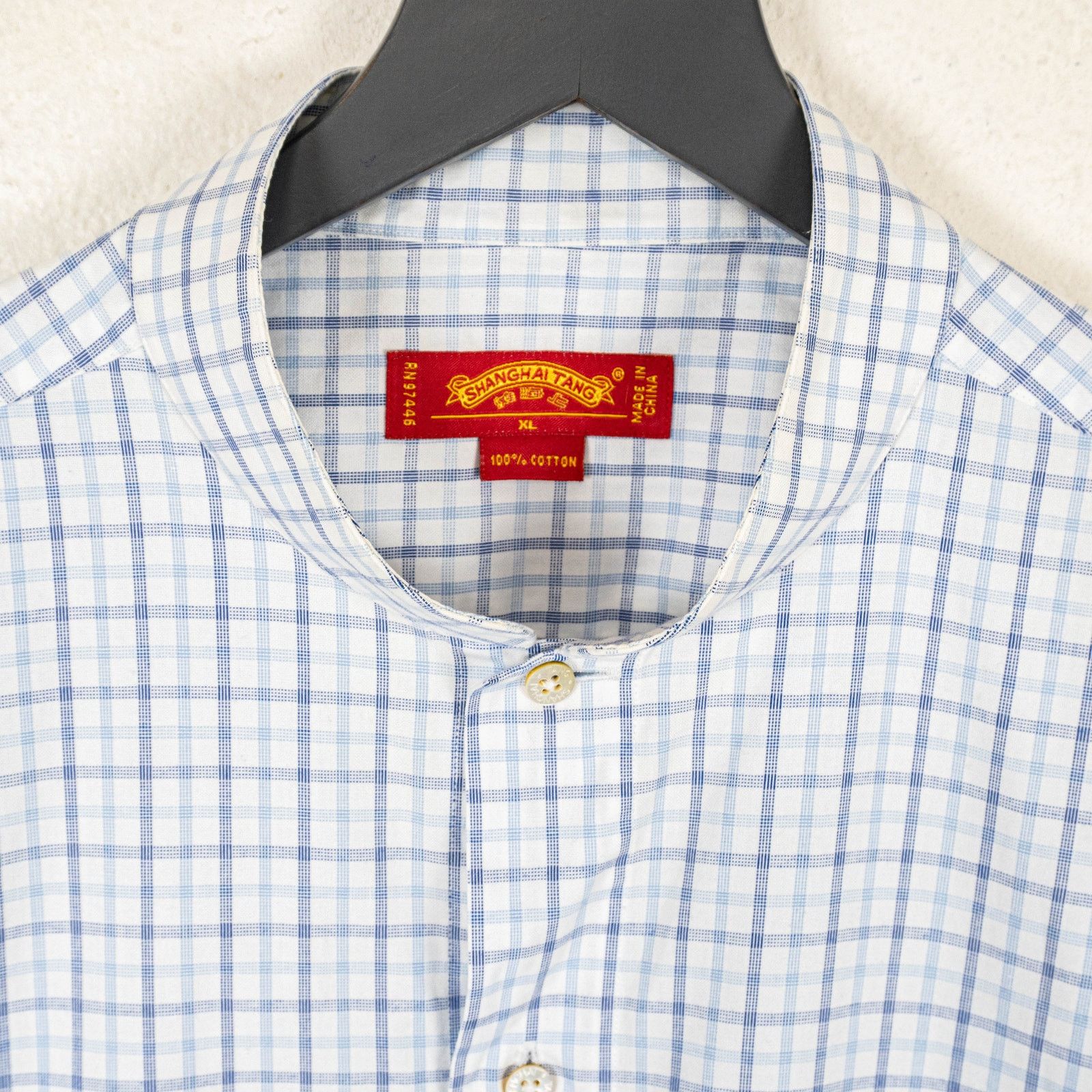 Shanghai Tang Shanghai Tang Blue check Mandarin Collar button down XL Size US XL / EU 56 / 4 - 6 Thumbnail