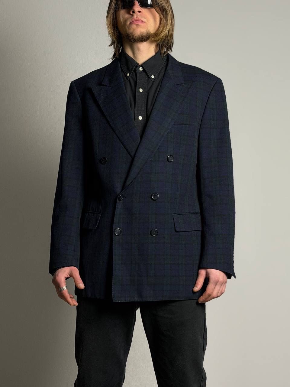 Burberry Vintage Burberry Double Breasted Blazer Nova Check Dark Navy Size 44R - 3 Thumbnail