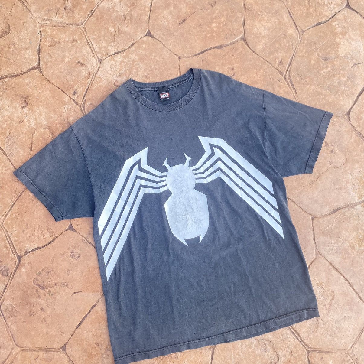 image of Thrashed Faded Vintage Y2K Venom Marvel Comics Oversized Tee in Black, Men's (Size 2XL)