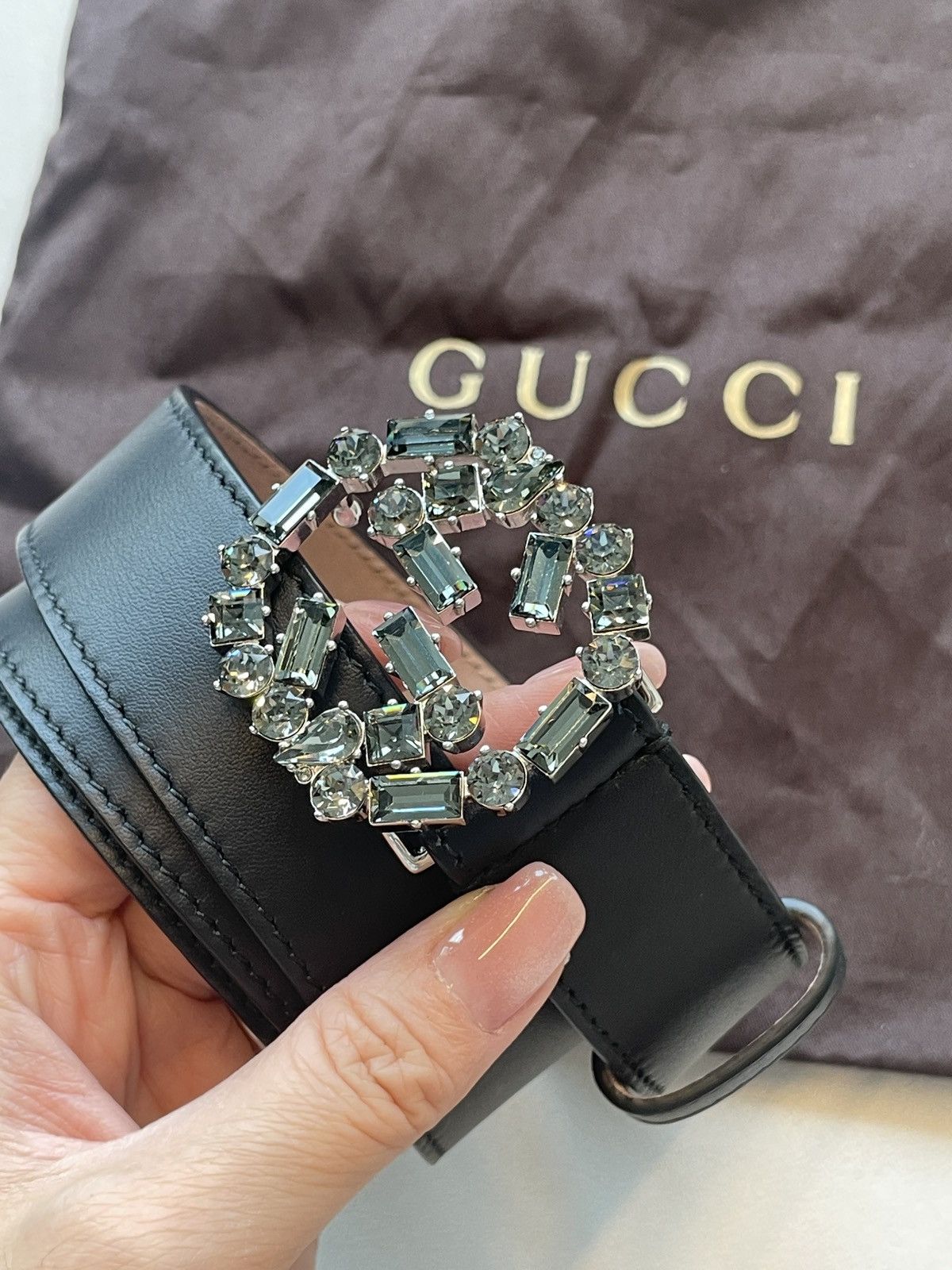 Gucci Authentic Gucci Leather Belt with Crystal Logo Buckle Size ONE SIZE - 1 Thumbnail