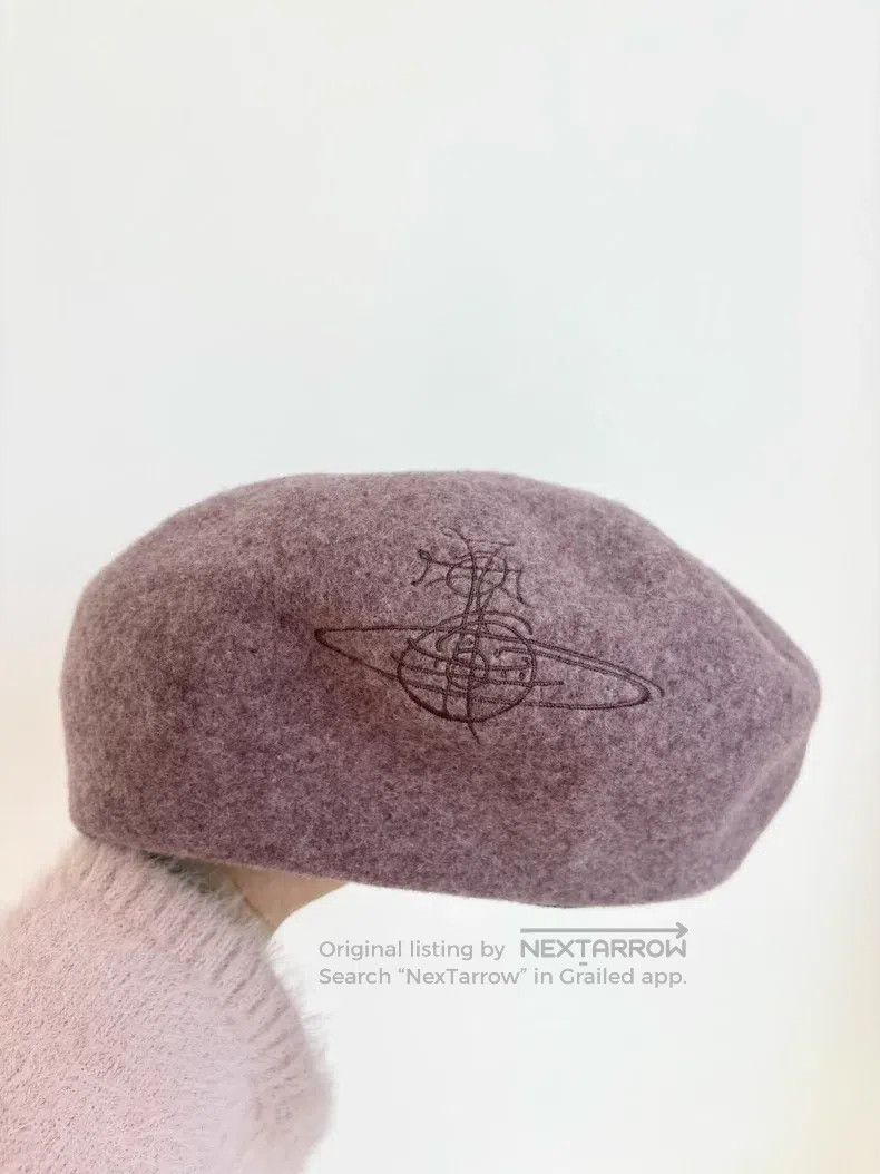 Vivienne Westwood Vivienne Westwood Pink Saturn Graffiti Embroidered Beret Size ONE SIZE - 6 Thumbnail
