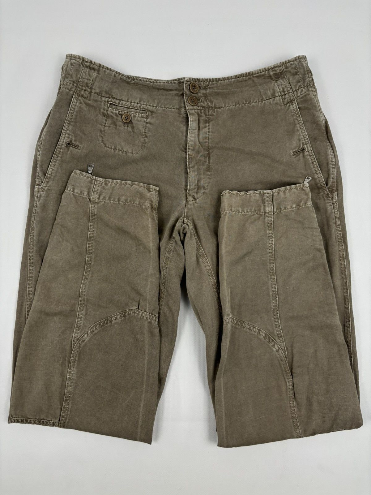 Prada Archive Linen-Cotton Garment Dyed Pants Cargo Zip Trousers Size US 33 - 10 Thumbnail
