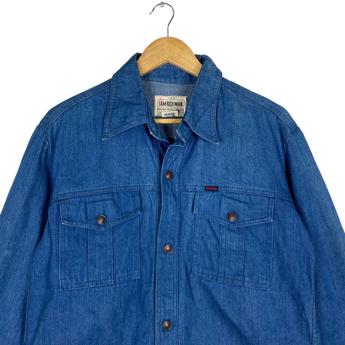 Edwin Vintage 80s Edwin I Am Rich Man Denim Chore Jacket Size US M / EU 48-50 / 2 - 4 Thumbnail