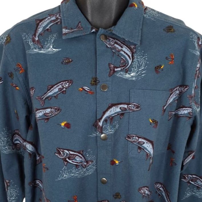 Roundtree & Yorke Roundtree & Yorke Fly Fishing Shirt Mens Size Small Blue All Over Print Button-Down Collared Long Sleeve Cotton Size US S / EU 44-46 / 1 - 2 Thumbnail