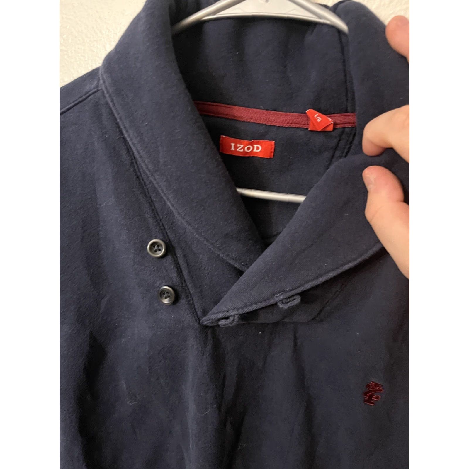 Izod Izod Mens Sweater Shawl Collar Large Navy Blue Knitted Pullover Solid Cotton Lightweight Classic Knit Style Regular Fit Long Sleeve Mens Size L"} Size US L / EU 52-54 / 3 - 2 Thumbnail