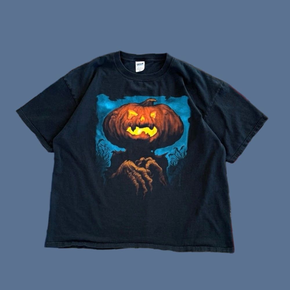 Anvil VINTAGE Wes Benscoter Pumpkin Head Halloween Scary T-Shirt 2XL Men Black Short Sleeve 90s Y2K Halloween Mens Size US XXL / EU 58 / 5 - 1 Thumbnail