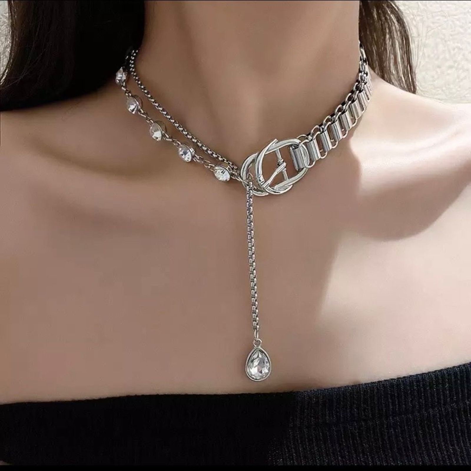 Other Crystal Chocker Necklace Silver Statement Necklace Size ONE SIZE - 1 Thumbnail