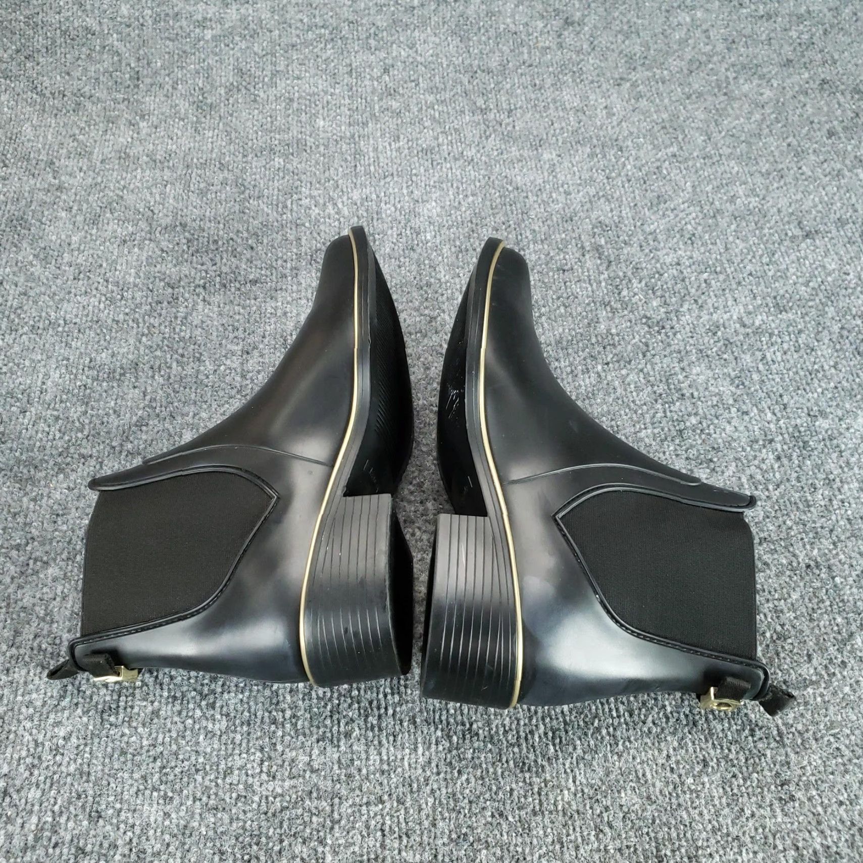Rains Kate Spade Boots Women's 9 Solstice Chelsea Rain Ankle Black PVC Rubber Leather Outsole Synthetic Fabric Upper Block Heel Pull On Style Chelsea Boots Size US 9 / IT 39 - 6 Thumbnail