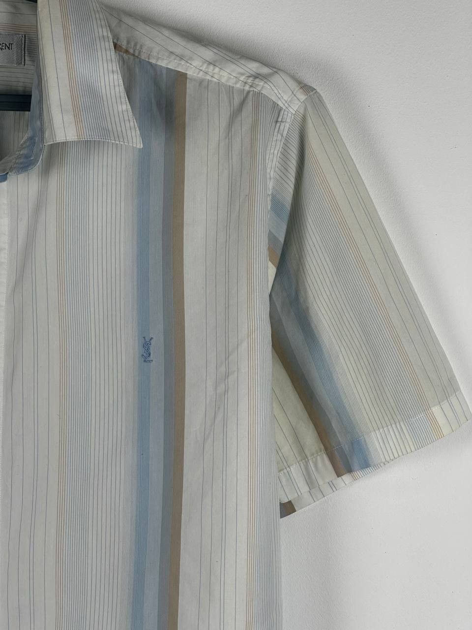 Vintage × Yves Saint Laurent Cotton YSL Shirt Blue Striped Longsleeve Button Up Size US L / EU 52-54 / 3 - 4 Thumbnail