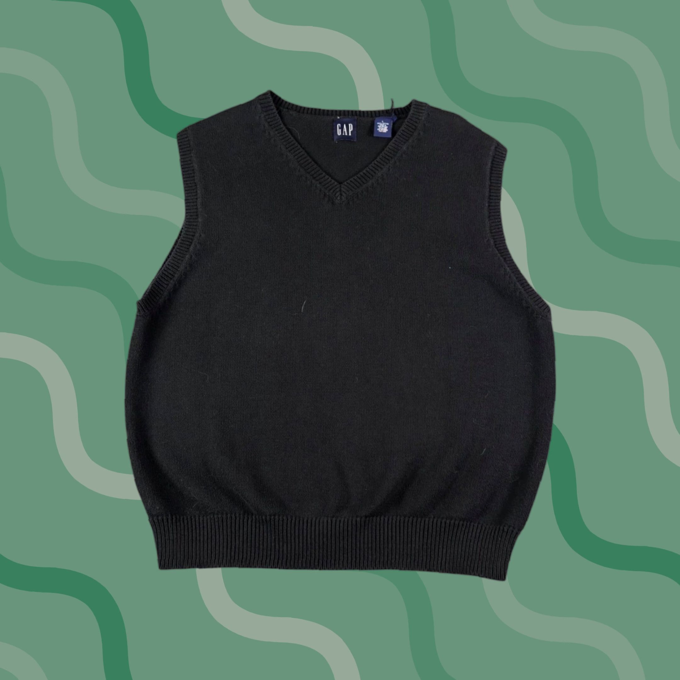 Gap Gap Black V-Neck Sleeveless Sweater Vest Mens L Cotton Classic Vintage Style Vest Size US L / EU 52-54 / 3 - 1 Thumbnail