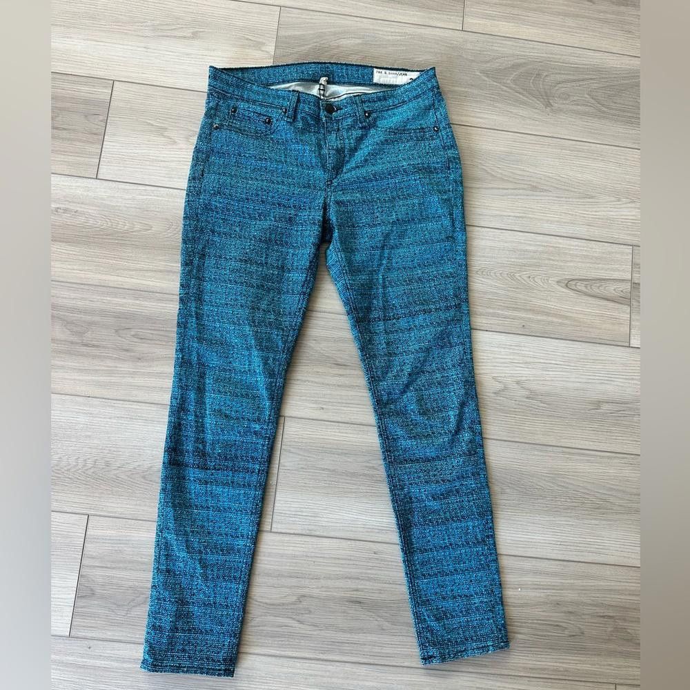 Rag & Bone Rag & Bone Turquoise Blue Black Tweed Print Stretch Pant 30 Size 30" / US 8 / IT 44 - 6 Thumbnail