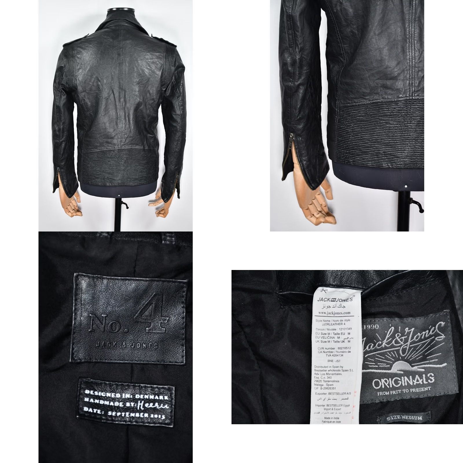 Jack & Jones JACK & JONES JJORLEATHER 4 LEATHER JACKET M BLACK - Mens, Jacket, Leather, Biker, 100% Lamb Leather, Chest 54 cm, Length 63 cm Size US M / EU 48-50 / 2 - 8 Thumbnail