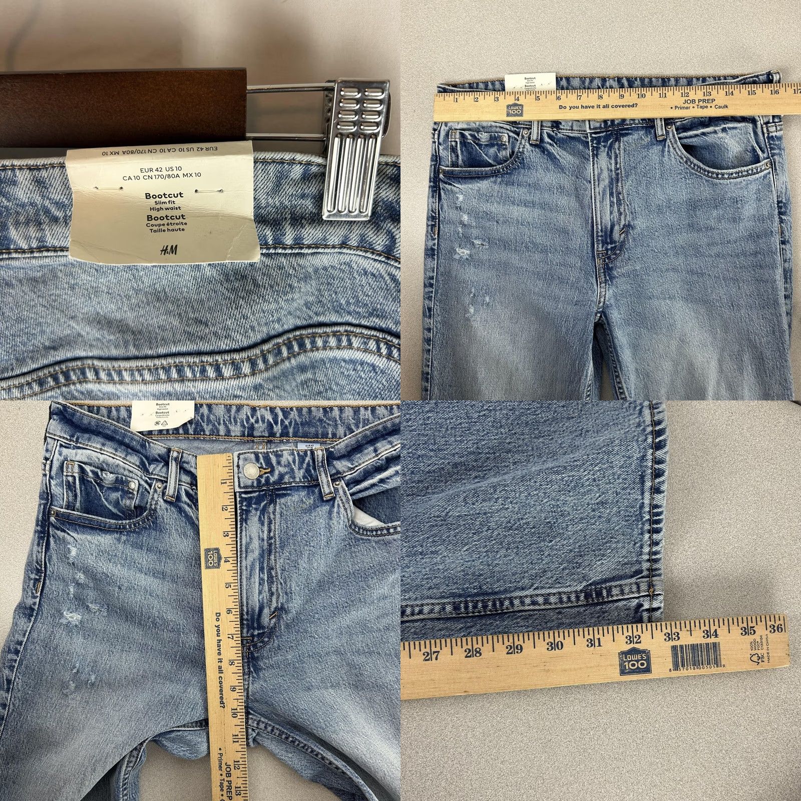 H&M H&M Jeans Womens 10 Blue Bootcut Slim Fit High Waist Light Wash Distressed Denim Size 32" / US 10 / IT 46 - 8 Thumbnail