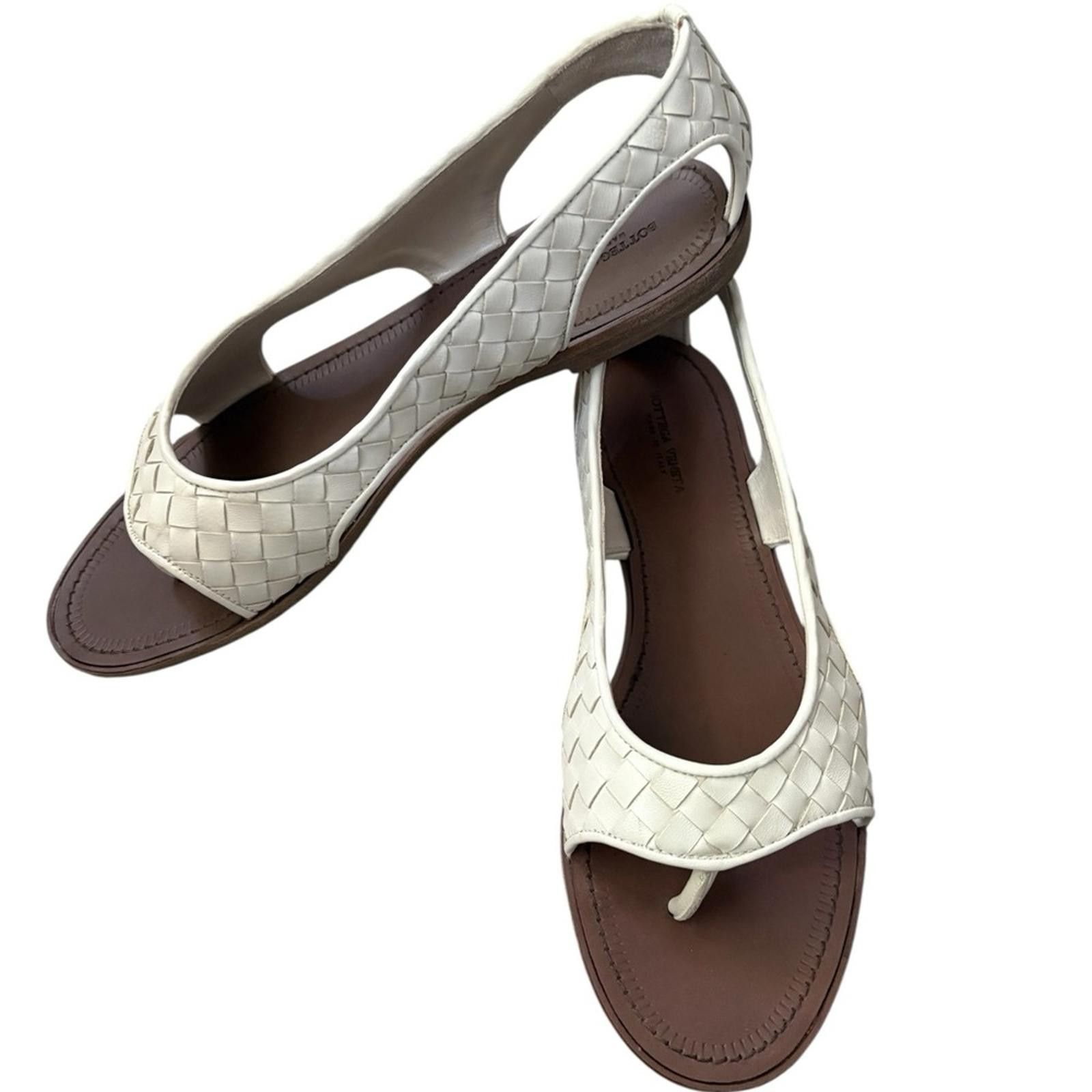 Bottega Veneta Bottega Veneta Napa Leather White Woven Sandals Size US 9.5 / IT 39.5 - 6 Thumbnail