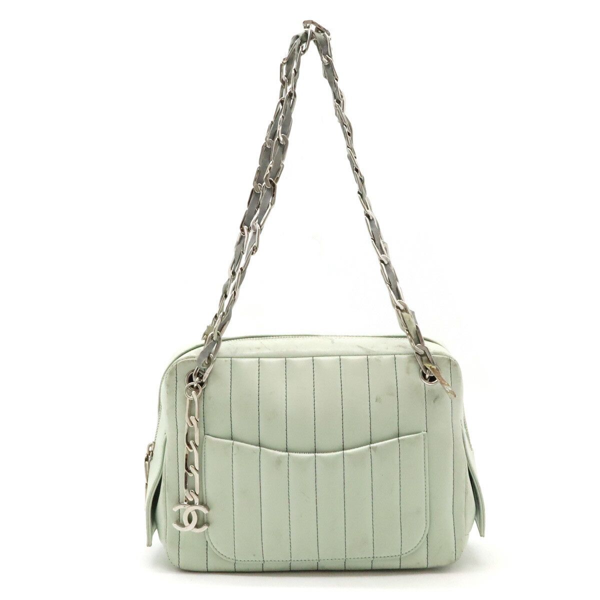 Chanel Chanel Leather Mademoiselle Coco Mark Chain Mini Tote Bag Leather Shoulder Bag in Green, Women's