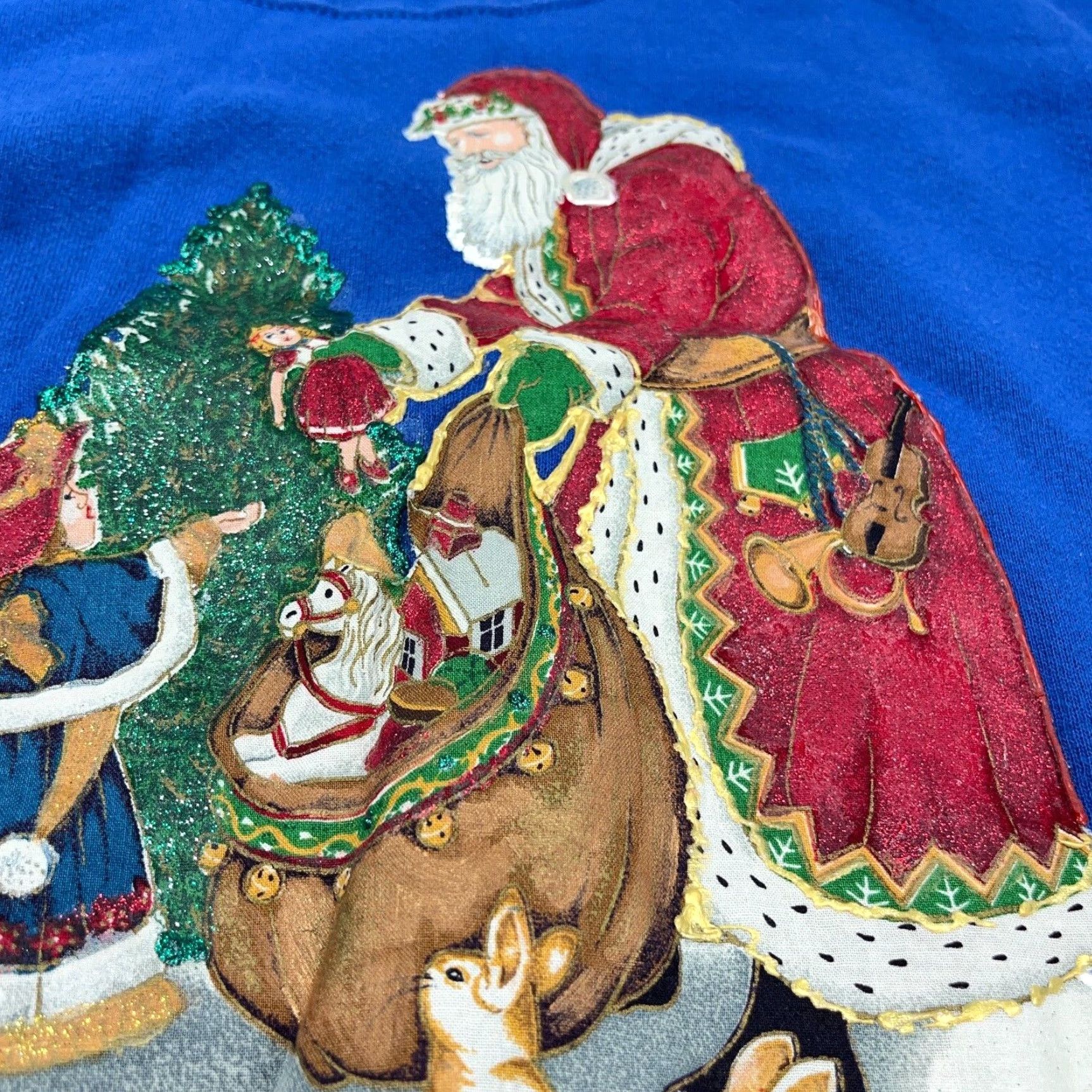 Tultex VINTAGE Christmas Sweater Women XL Blue Crew Neck Sweatshirt USA 90s Santa Claus Size XL / US 12-14 / IT 48-50 - 4 Thumbnail