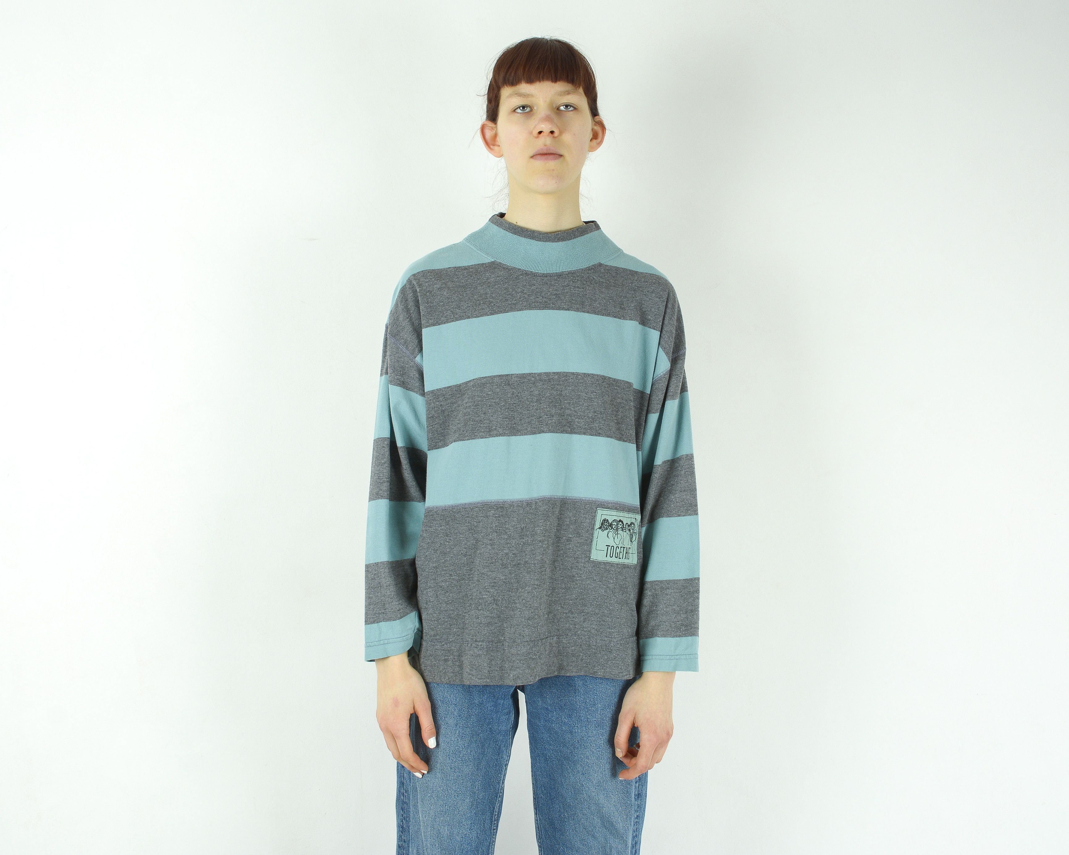 By Together × Vintage TOGETHER Turtle Neck Pullover Long Sleeve T-Shirt Striped Size S / US 4 / IT 40 - 1 Thumbnail