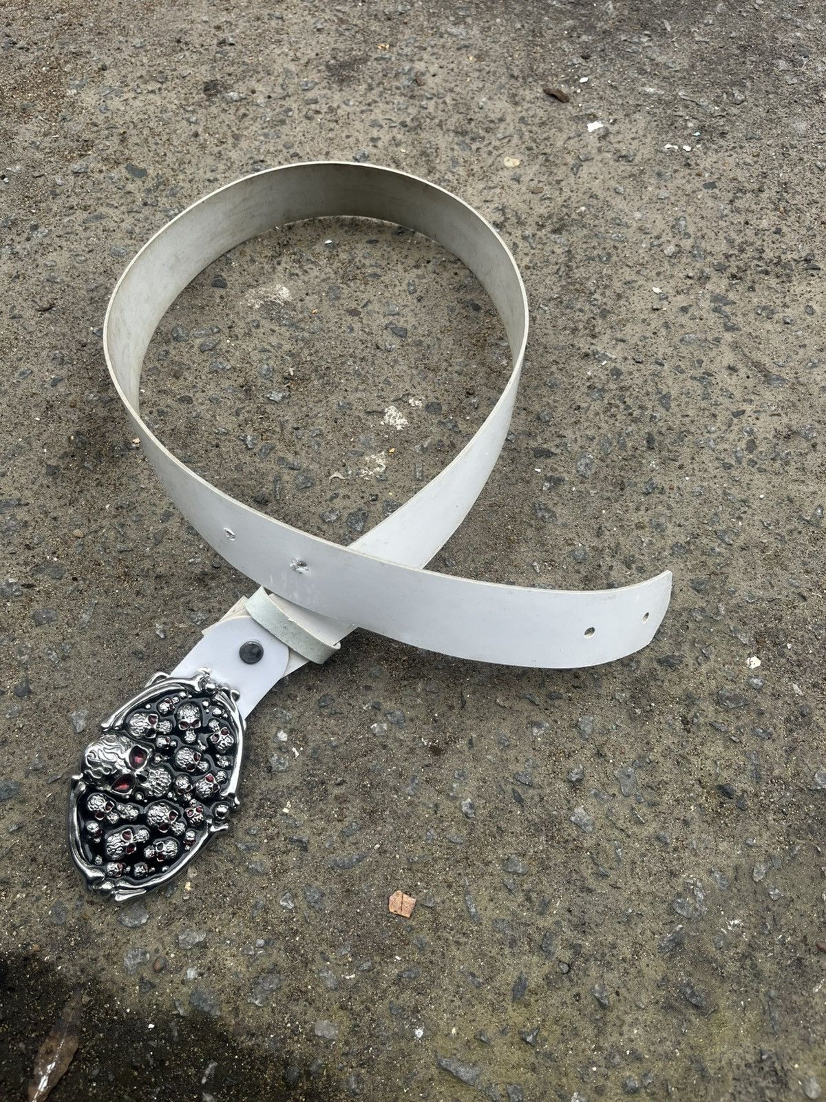 If Six Was Nine Gothic Skull Heavy Metal Buckle Belt White Size 32 - 4 Thumbnail
