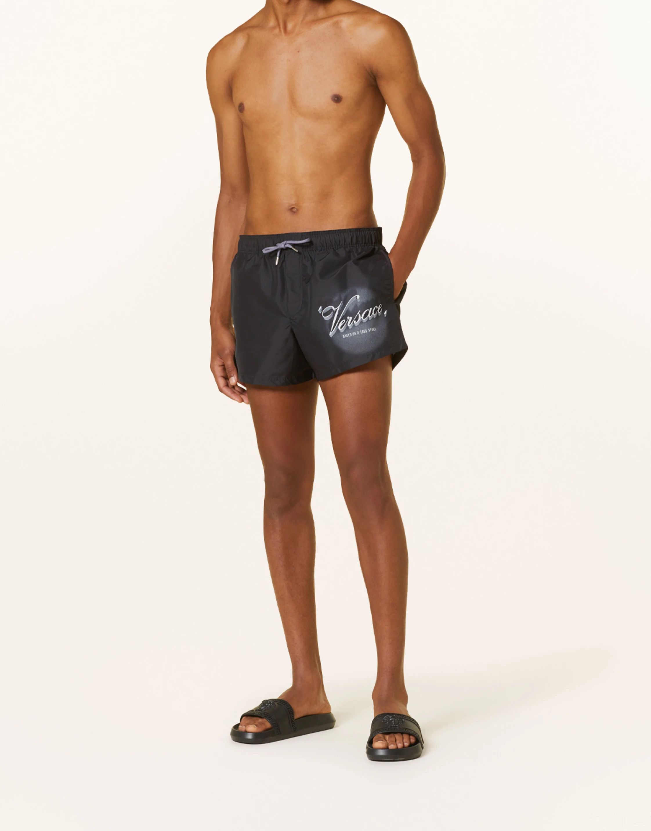 Versace VERSACE black logo film title swim shorts 4 Medium trunks Size US 32 / EU 48 - 4 Thumbnail