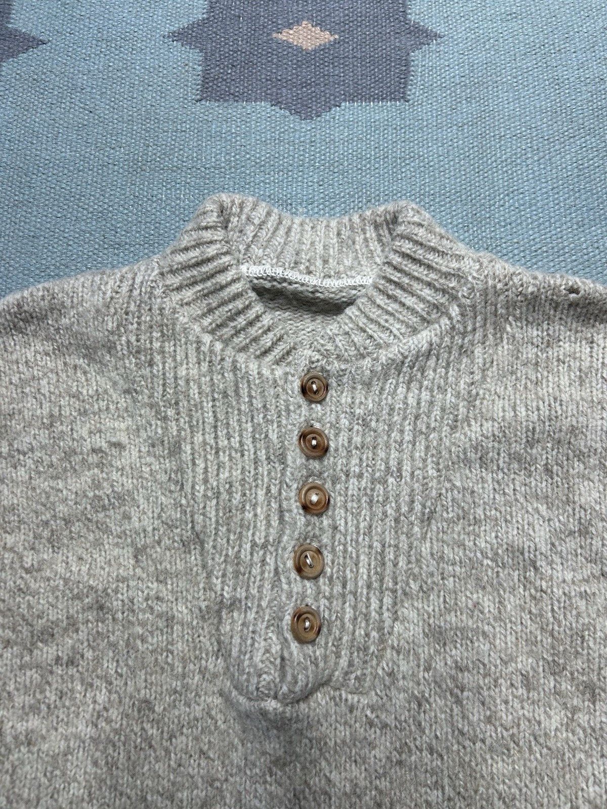 Vintage Vintage sweater wool knit Henley 1/4 button cream white M/L Size US M / EU 48-50 / 2 - 3 Thumbnail