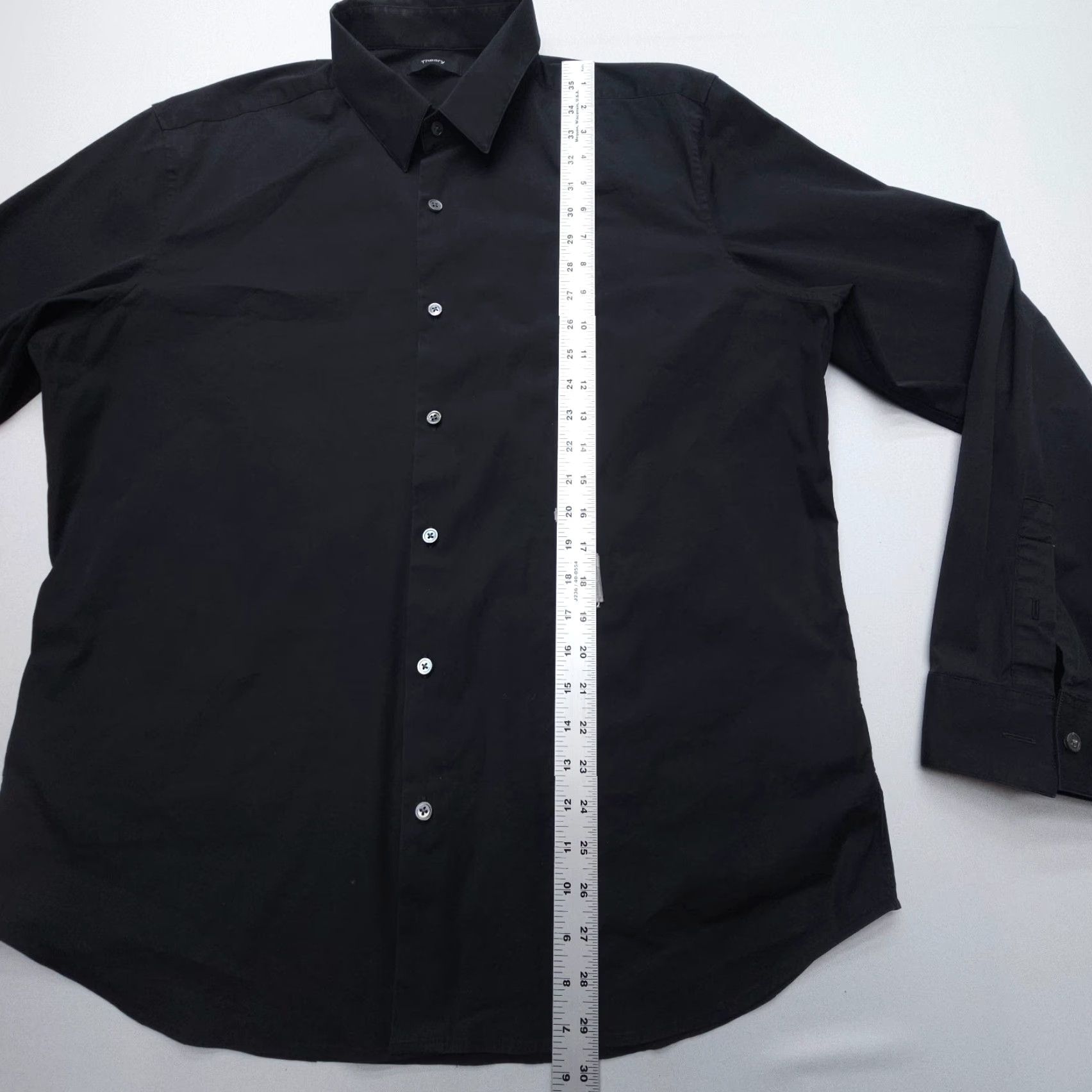 Theory Theory Dress Shirt Mens 2XL Solid Black Cotton Blend Long Sleeve Shirt Slim Button Cuff Barrell Collared Knit N/A Vintage No Size 48R - 6 Thumbnail