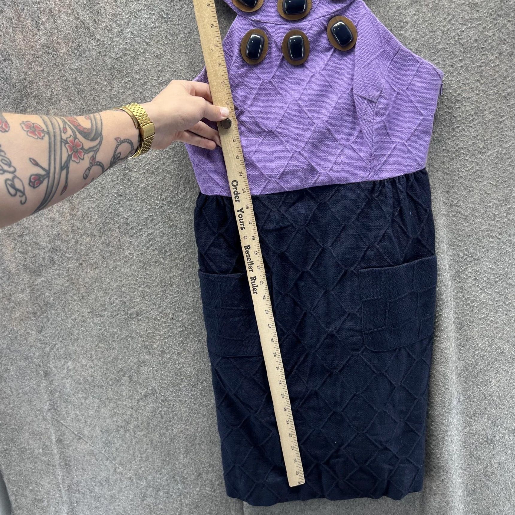 MILLY Milly Dress Womens 4 Purple Navy Embellished Colorblock Sleeveless Pockets Dress Size S / US 4 / IT 40 - 4 Thumbnail