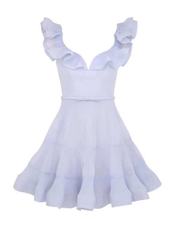 Zimmermann oc11z1025 Pleated Frill Mini Dress in Light Blue Size M / US 6-8 / IT 42-44 - 1 Thumbnail
