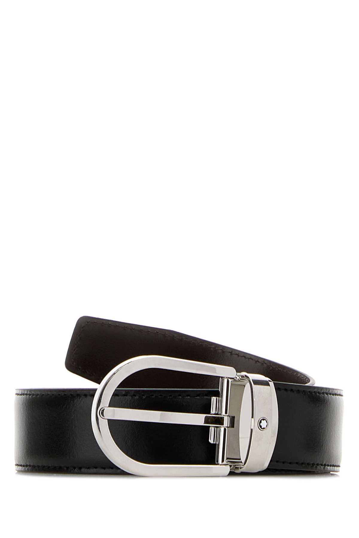 Montblanc Black Leather Reversible Belt Size ONE SIZE - 1 Thumbnail