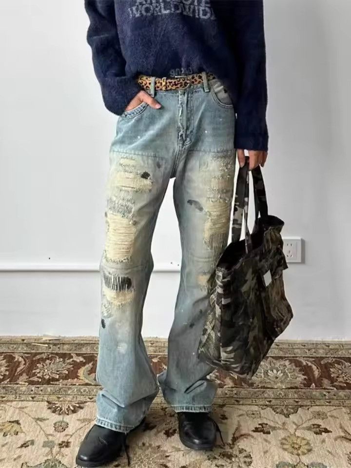Vintage VIBE High Street Distressed Tassel Washed Distressed Jeans Size US 26 / EU 42 - 1 Thumbnail
