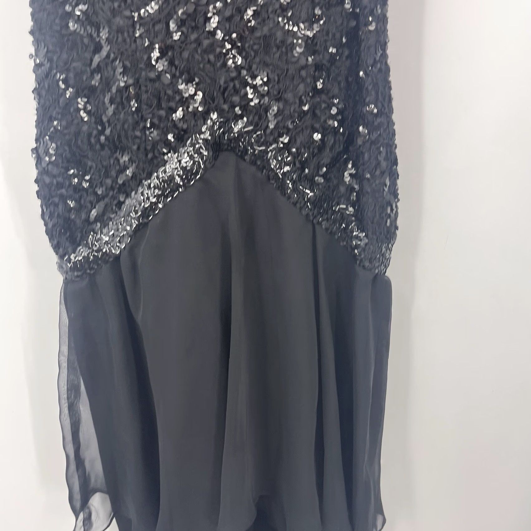 Vintage Zum Zum Mini Dress Womens M Black Sequin Ruffle 80s Glam Rock Party