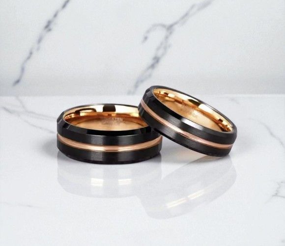 Other Tigrade Black Tungsten Ring – Rose Gold Accent Size ONE SIZE - 1 Thumbnail