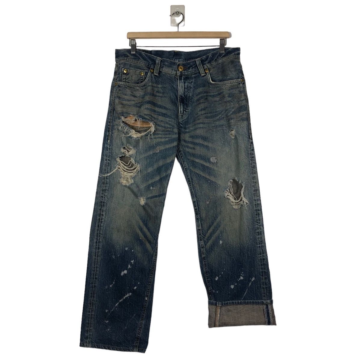 Japanese Brand 🔥Rusty Holes Punk Denim Biker Denim Craft Japan Made Size US 34 / EU 50 - 13 Thumbnail