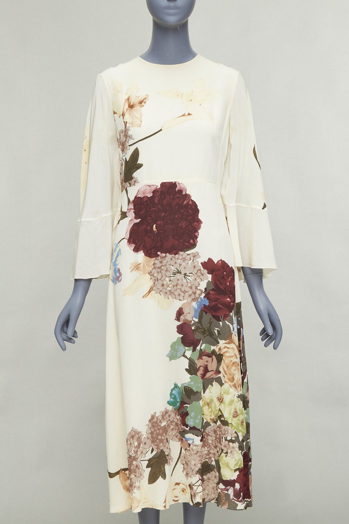 Valentino VALENTINO 2016 Runway cream floral print cape back ruffle sleeve dress Size S / US 4 / IT 40 - 1 Thumbnail