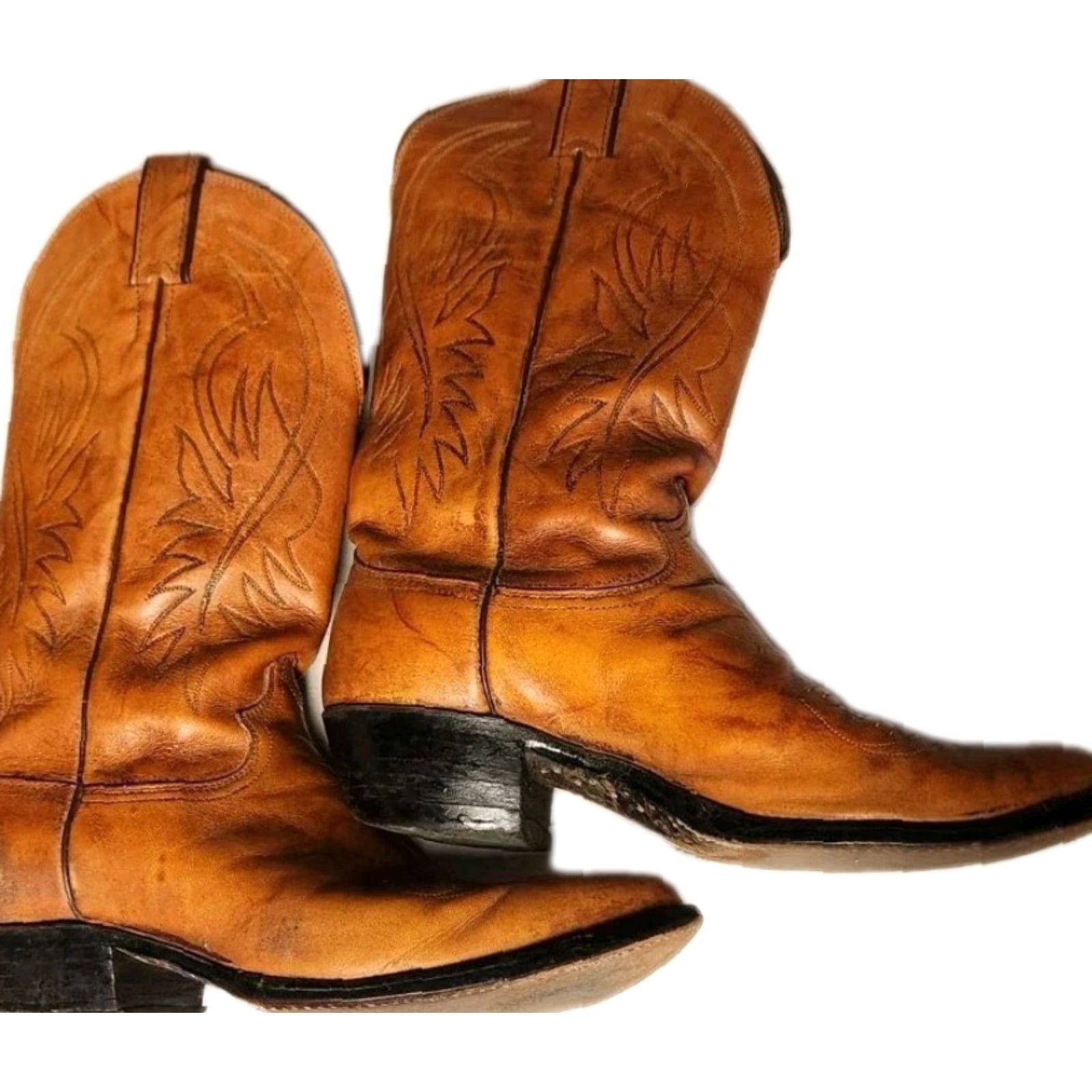Justin Boots VINTAGE Justin Boots Cowboy Boots Mens 8 D Natural Tan Marbled Leather Western #1632 Size US 8 / EU 41 - 2 Thumbnail