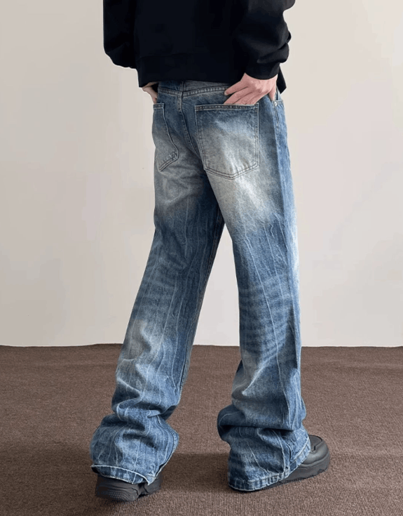 Japanese Brand Lightning burst blue flared cleanfit jeans for men Size US 32 / EU 48 - 4 Thumbnail