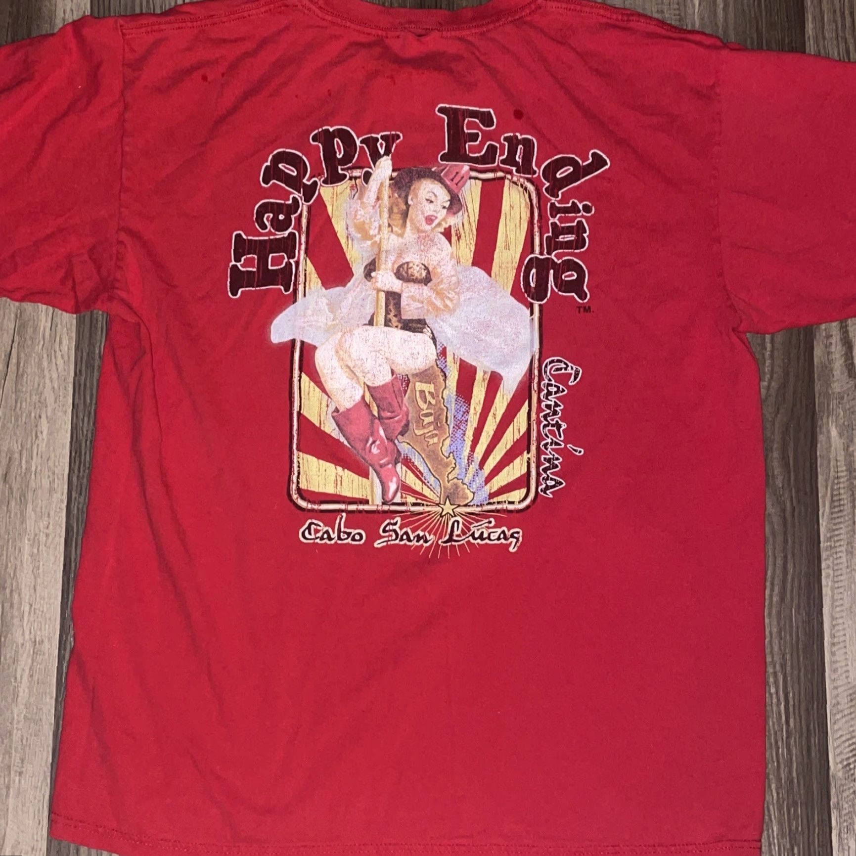 Vintage VINTAGE Cabo San Lucas Happy Endings Cantina Shirt Mens Large Distressed T-Shirt Black Lucas Mens L Size US L / EU 52-54 / 3 - 7 Thumbnail