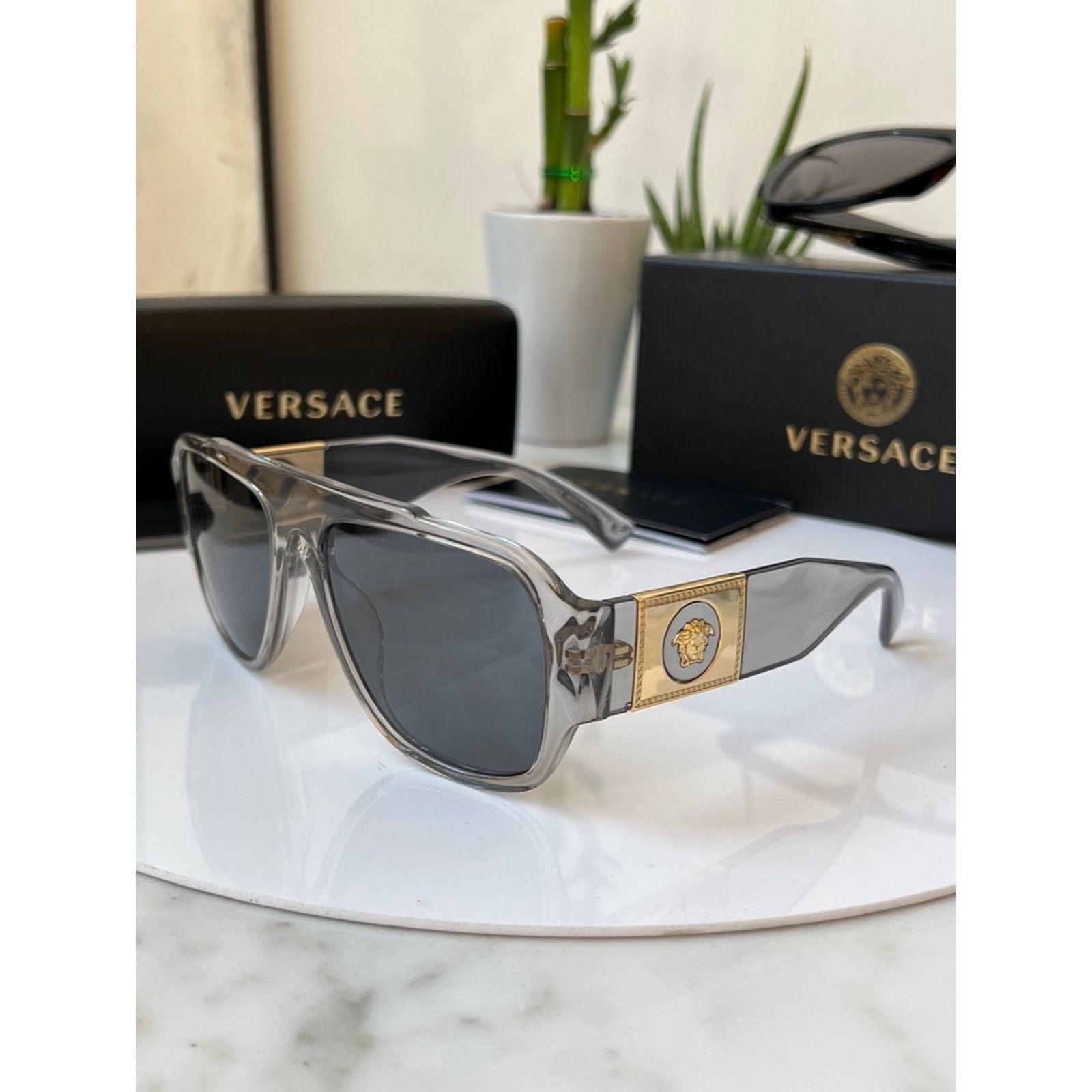 Versace NEW Versace VE4436U Transparent Grey Aviator Sunglasses Size ONE SIZE - 8 Thumbnail