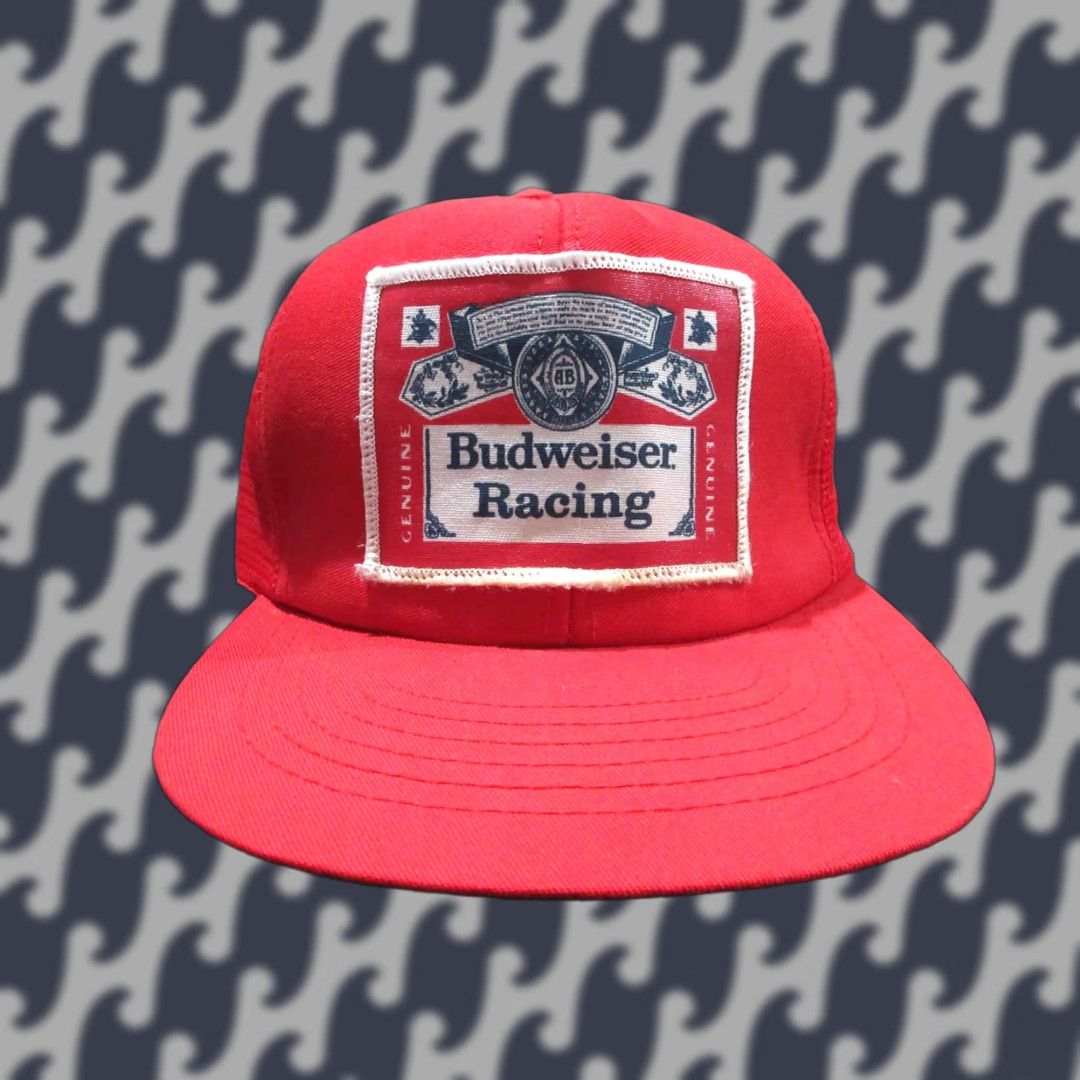 VINTAGE Budweiser Hat Cap Snap Back Red Baseball Adjustable Men Adult Red Logo 90s Mens