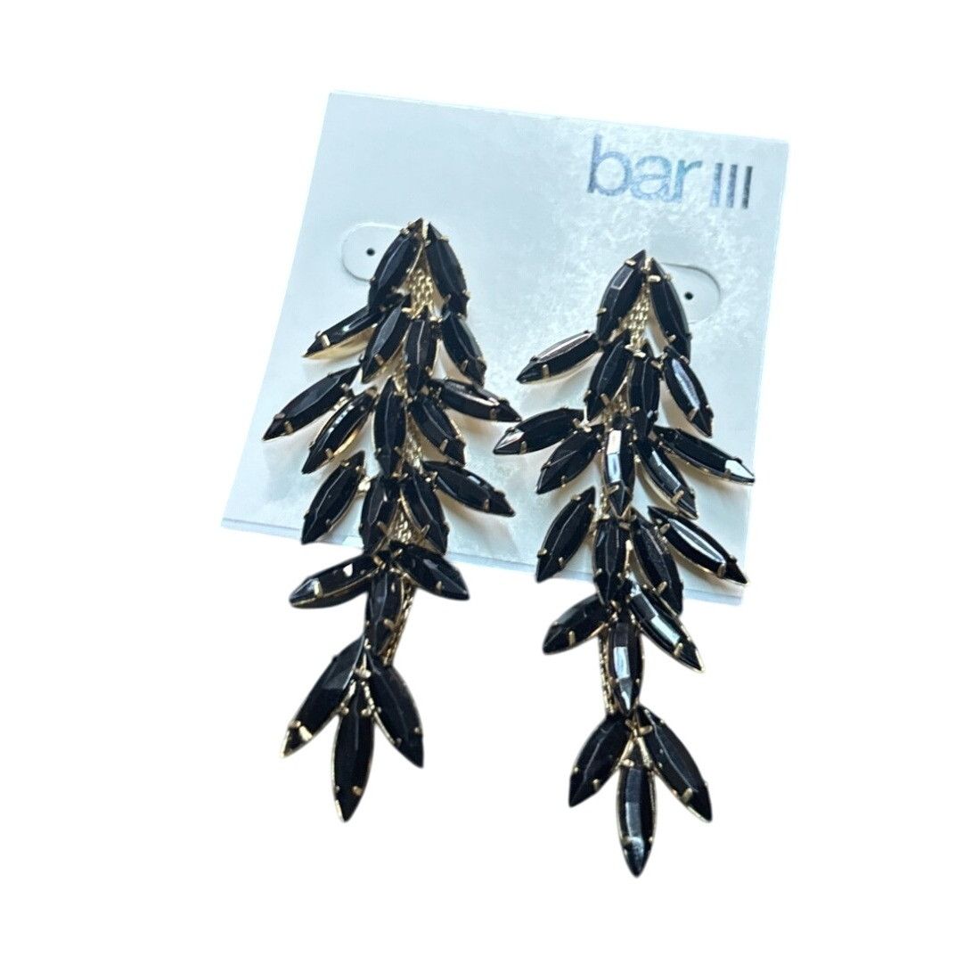Bar III Bar III Black & Gold Leaf Drop Earrings With Stud Back Size ONE SIZE - 1 Thumbnail