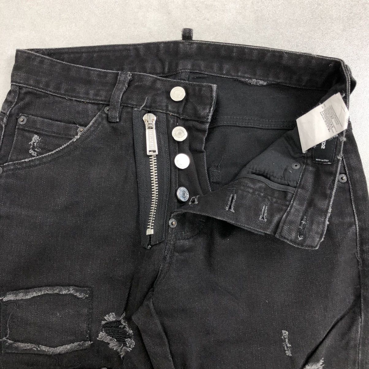 Dsquared2 × If Six Was Nine 🇮🇹Dsquared2 Distressed Button Fly Crazy Black Wash Jeans Y2K Size US 32 / EU 48 - 5 Thumbnail