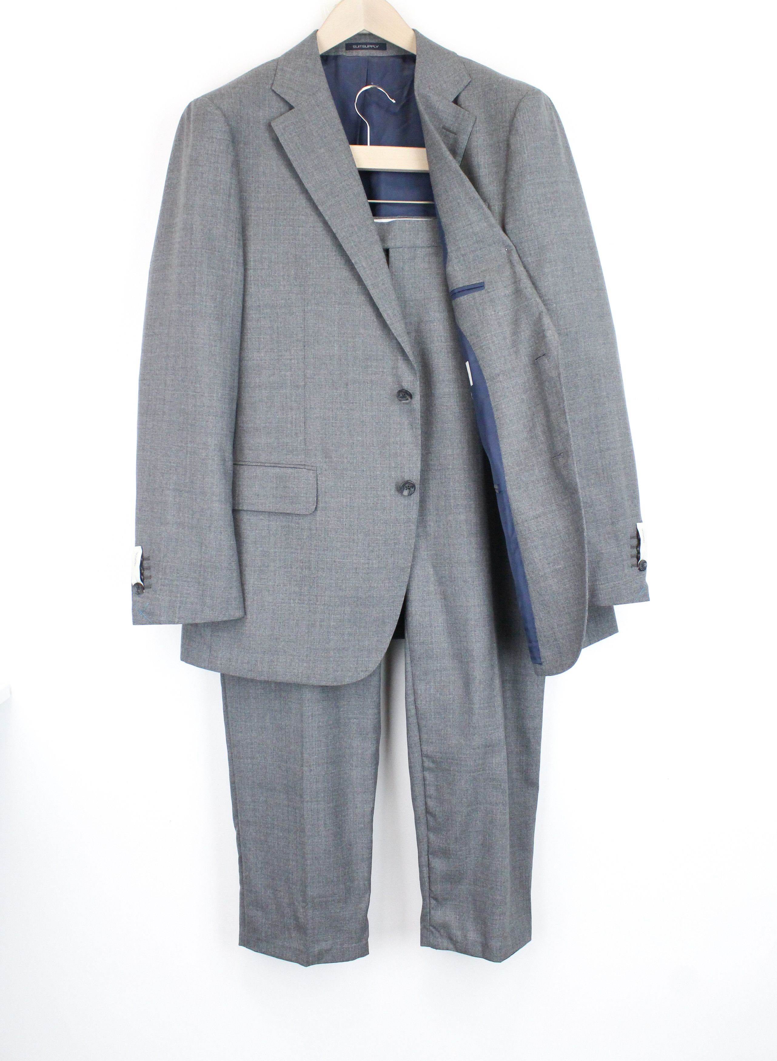 image of Suitsupply Lazio Uk44R Grey Slim Cut Melange Wool Suit 67517, Men's